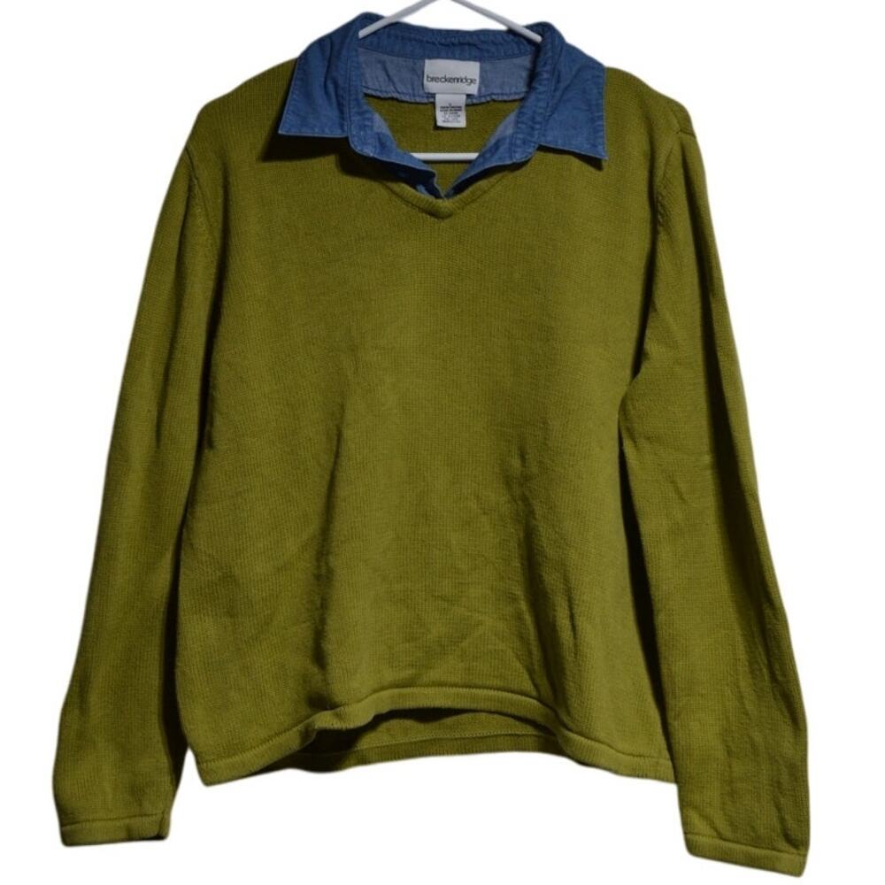 Breckenridge Green Sweater with Built in Denim Layered Look Size Large